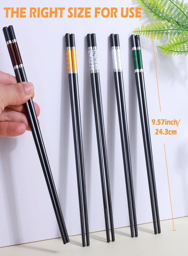 GLAMFIELDS 5 Pairs Premium Chopsticks Reusable Dishwasher Safe 9.5 Inch Fiberglass Chop Sticks Gift Set Non Slip Multi Color - Image 2