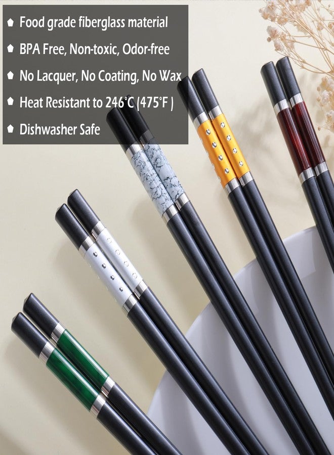 GLAMFIELDS 5 Pairs Premium Chopsticks Reusable Dishwasher Safe 9.5 Inch Fiberglass Chop Sticks Gift Set Non Slip Multi Color - Image 3