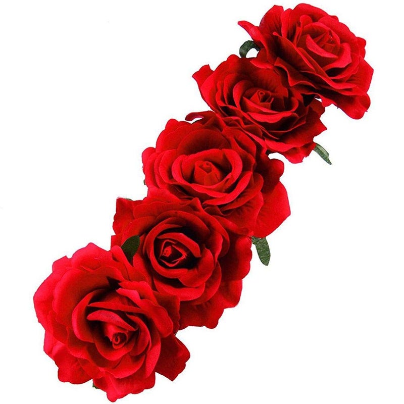 Tvoip Rose Floral Crown Garland Flower Headband Headpiece for Wedding Festival (Red) - Image 2