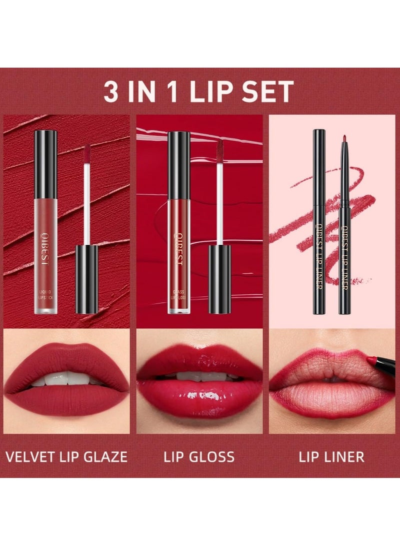 QiBest مجموعة أحمر الشفاه وقلم تحديد الشفاه أحمر شفاه سائل غير لامع ملمع شفاه مرطب قلم تحديد الشفاه الكريمي Cinnam 03 - Image 2