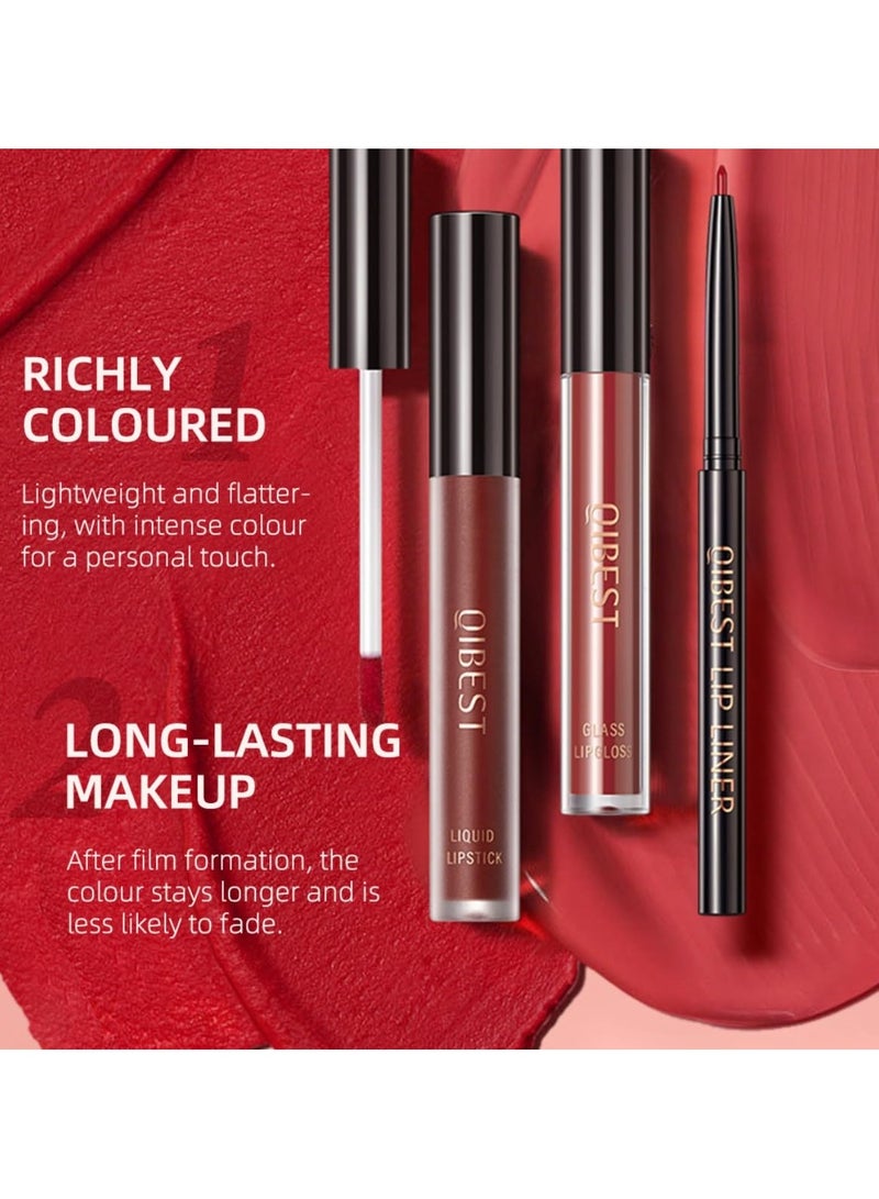 QiBest مجموعة أحمر الشفاه وقلم تحديد الشفاه أحمر شفاه سائل غير لامع ملمع شفاه مرطب قلم تحديد الشفاه الكريمي Cinnam 03 - Image 3