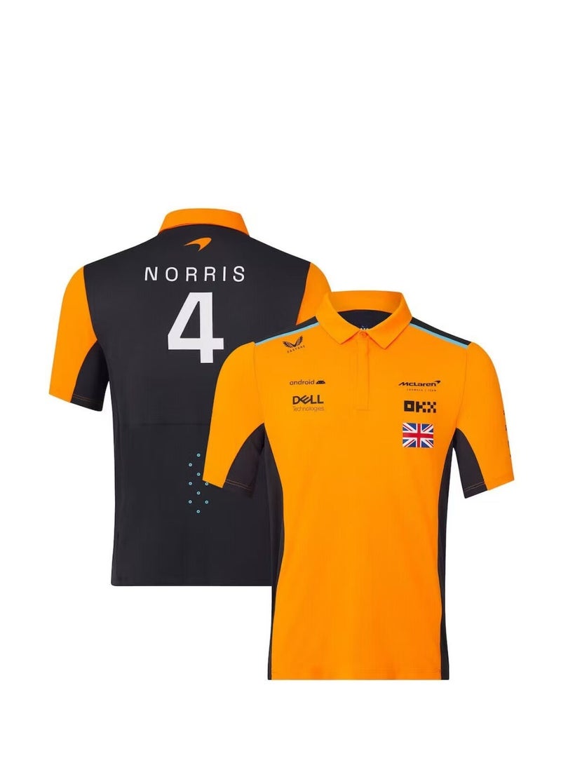 McLaren Formula 1 Team Lando Norris #4 Official Orange  Black Polo Shirt with DELL, OKX and Sponsor Logos