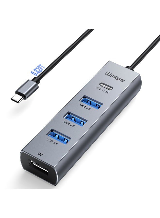 intpw USB C to USB A Hub 5 Ports Type C Hub USB 3.0 5Gbps Aluminum Adapter Multiport USB C Hub for Laptop, Mac, iPad, PC (0.82FT(5in1,BC)) - Image 1