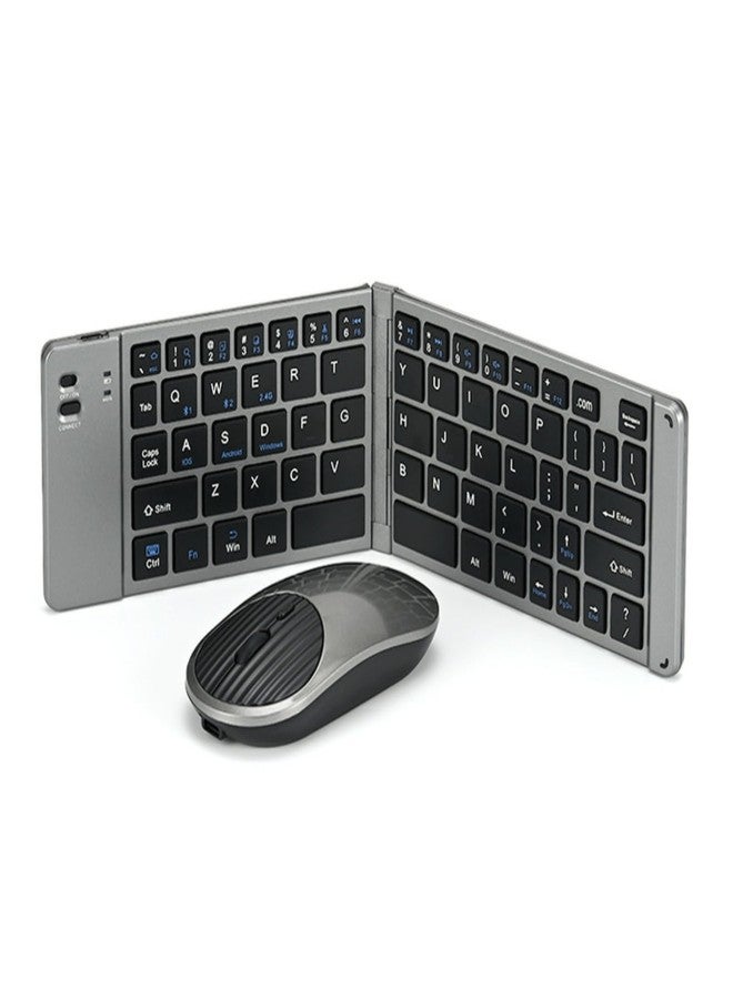 Guiheng Mini Rechargeable Foldable Bluetooth Keyboard and Mouse Combo, Portable (Sync Up to 3 Devices), Ultra-Slim Travel Folding Keyboard for iPhone iPad Mac Android Windows iOS(Grey) - Image 1