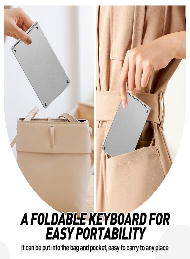 Guiheng Mini Rechargeable Foldable Bluetooth Keyboard and Mouse Combo, Portable (Sync Up to 3 Devices), Ultra-Slim Travel Folding Keyboard for iPhone iPad Mac Android Windows iOS(Grey) - Image 4