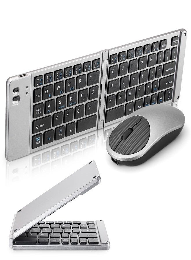 Guiheng Mini Rechargeable Foldable Bluetooth Keyboard and Mouse Combo, Portable (Sync Up to 3 Devices), Ultra-Slim Travel Folding Keyboard for iPhone iPad Mac Android Windows iOS(Grey) - Image 5