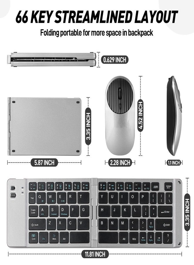 Guiheng Mini Rechargeable Foldable Bluetooth Keyboard and Mouse Combo, Portable (Sync Up to 3 Devices), Ultra-Slim Travel Folding Keyboard for iPhone iPad Mac Android Windows iOS(Grey) - Image 3