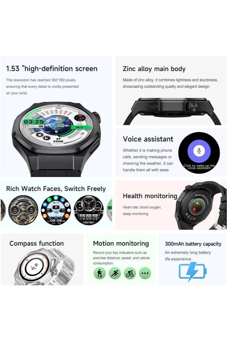 RollsTimi  Men's Watches Smartwatches Sports Watches Waterproof  High-Definition Screen Voice Assistant Health Monitoring Bluetooth Calling Watch5ultra Black - Image 2