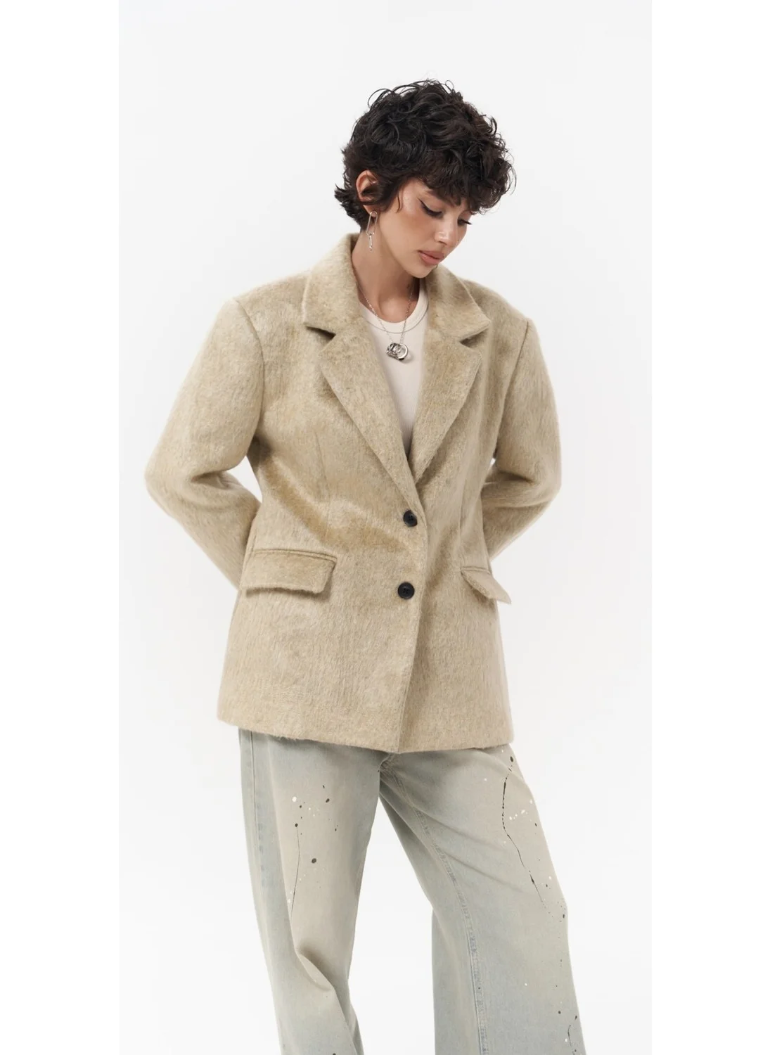 Mai Collection Monday Beige Slim Fit Blazer