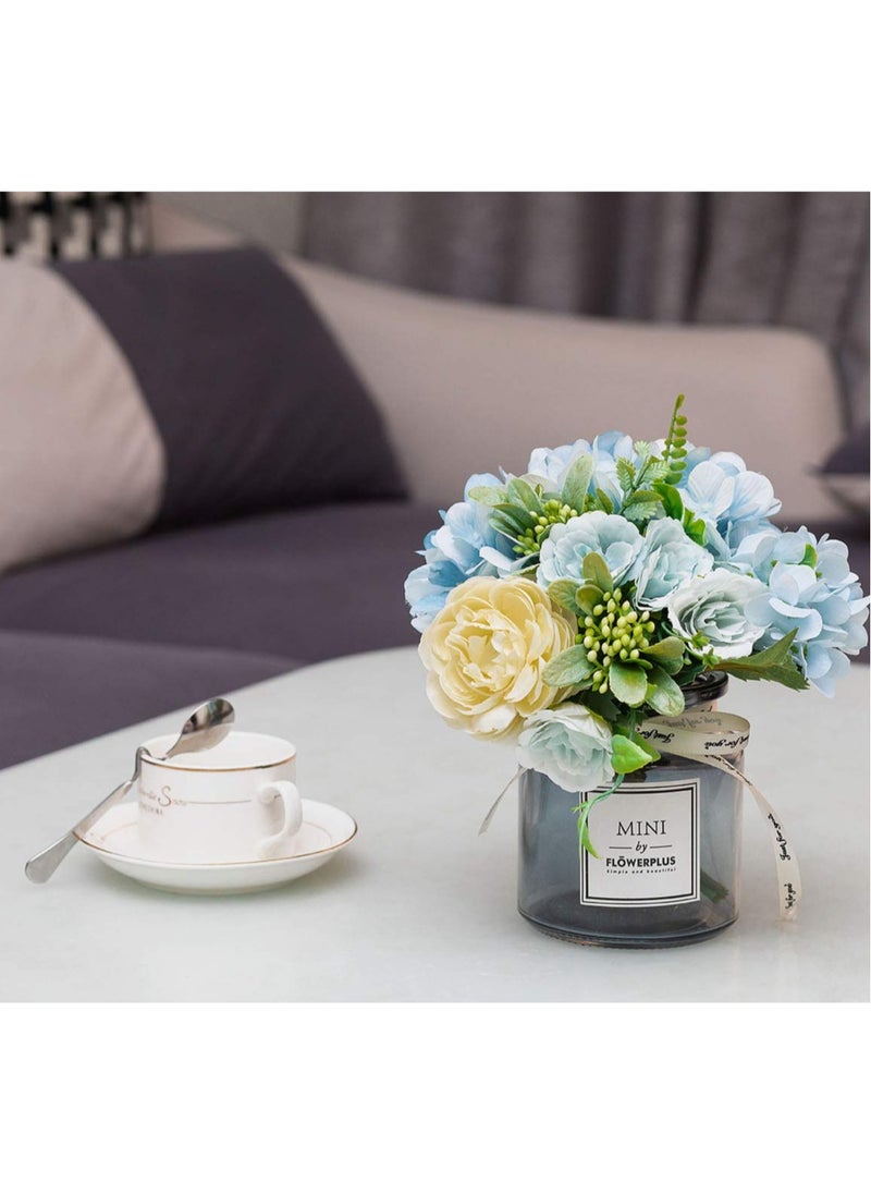 KASTWAVE Artificial Flowers With Vases, Fake Flowers Rose Bouquet Table Decoration, Hydrangea Artificial Flower Table Wedding Party Family Bedroom Living Room Table Decoration  - Image 4