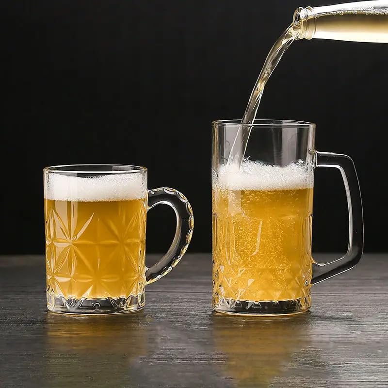 TIENER Italian Premium Glass Beer Mug | Pack of 2, 420ml | Beer Glasses Serve Ales and Lagers, Freezer Beer Mugs for Birthdays, Housewarming Parties (2, Design Beer Mug 420ML) - Image 2