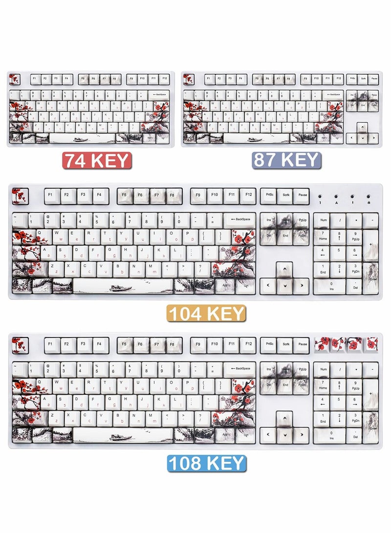 Rubber Keycaps Set, 110 Keys PBT Keycap, Anti-Slip Texture Dye-Sublimation Plum Blossom Cherry Profile Key Cap, DIY Mechanical Keyboard Keycap Set for Mechanical Keyboard - Image 2