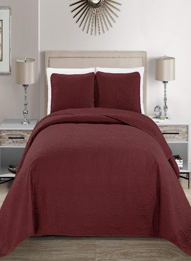 Linen Plus Collection 3 Pieces King/California King Over Size Embossed Coverlet Bedspread Set Solid Burgundy 118" x 106" New