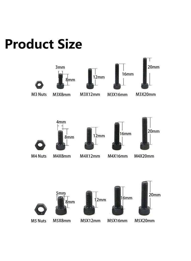 CMGTYYD - 460 Pcs M3 M4 M5 Hex Head Bolt Socket Cap Screws Nuts Assortment Kit,12.9 Grade Alloy Steel Black Zinc Plated and Anti Rust Metric Screw Set,Nuts and Bolts Assorted Set with Storage Box - Image 1