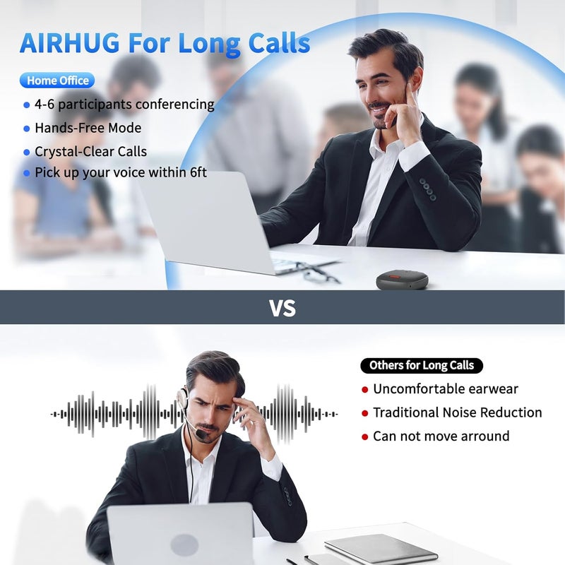 AIRHUG مكبر صوت بلوتوث ، مكبر صوت للمؤتمرات مع ميكروفون، التقاط صوت بزاوية 360 درجة، تقليل الضوضاء المتقدم، توصيل وتشغيل عبر USB-C، متوافق مع Zoom و MS Team - Image 5
