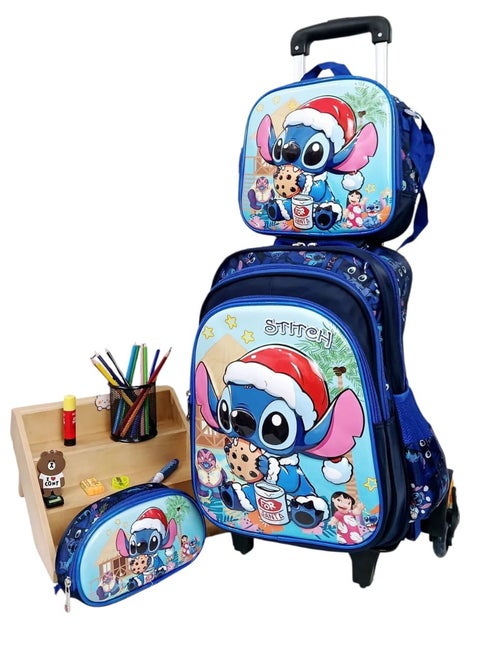 شنط مدرسية للاولاد بعجل حقيبة ظهر مع حقيبة غداء وحافظة أقلام طبعة ثلاثية الأبعاد
