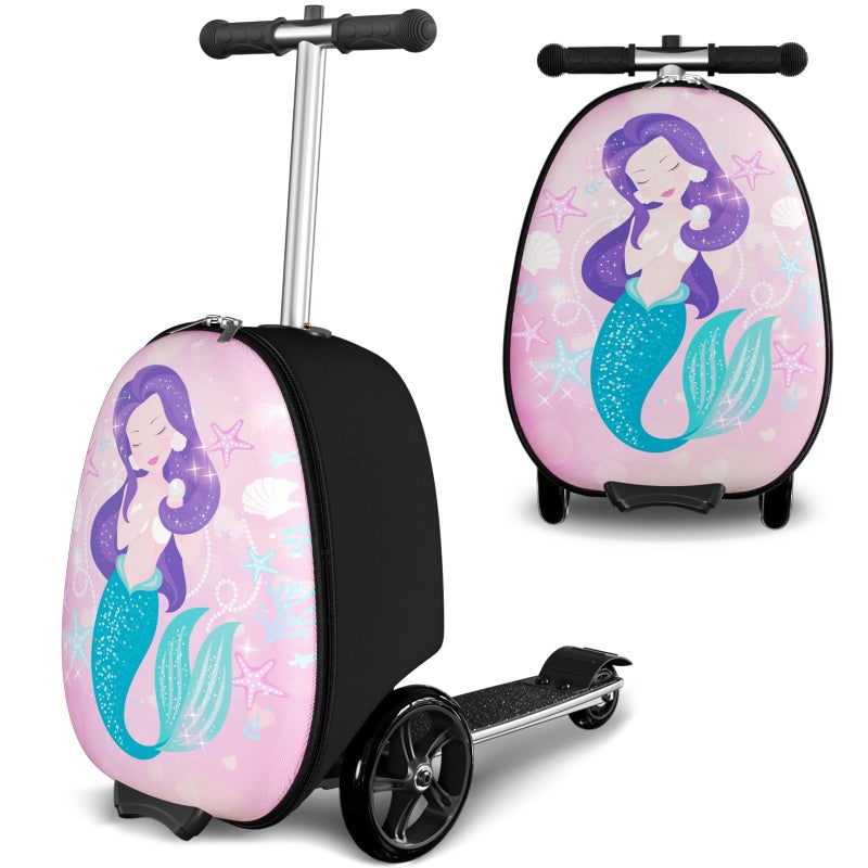 Baotree Scooter Suitcase for Kids, 2 in 1 Ride-on Luggage with Flash PU Wheels, Adjustable Handle & TPR Non-Slip Grip, Foldable & Lightweight, Ages 5-12 - Image 1