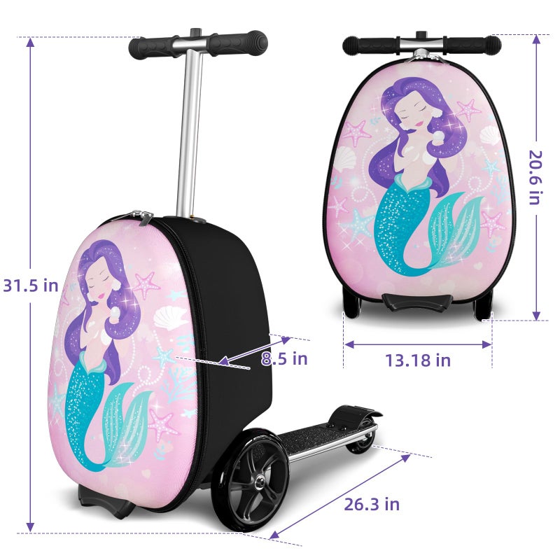 Baotree Scooter Suitcase for Kids, 2 in 1 Ride-on Luggage with Flash PU Wheels, Adjustable Handle & TPR Non-Slip Grip, Foldable & Lightweight, Ages 5-12 - Image 4