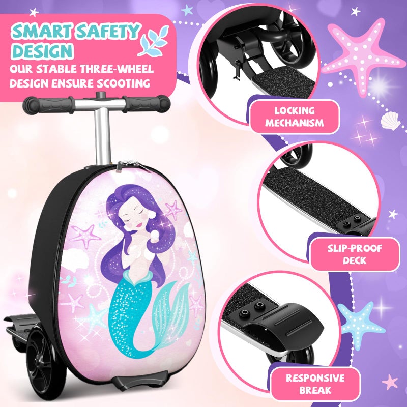 Baotree Scooter Suitcase for Kids, 2 in 1 Ride-on Luggage with Flash PU Wheels, Adjustable Handle & TPR Non-Slip Grip, Foldable & Lightweight, Ages 5-12 - Image 5