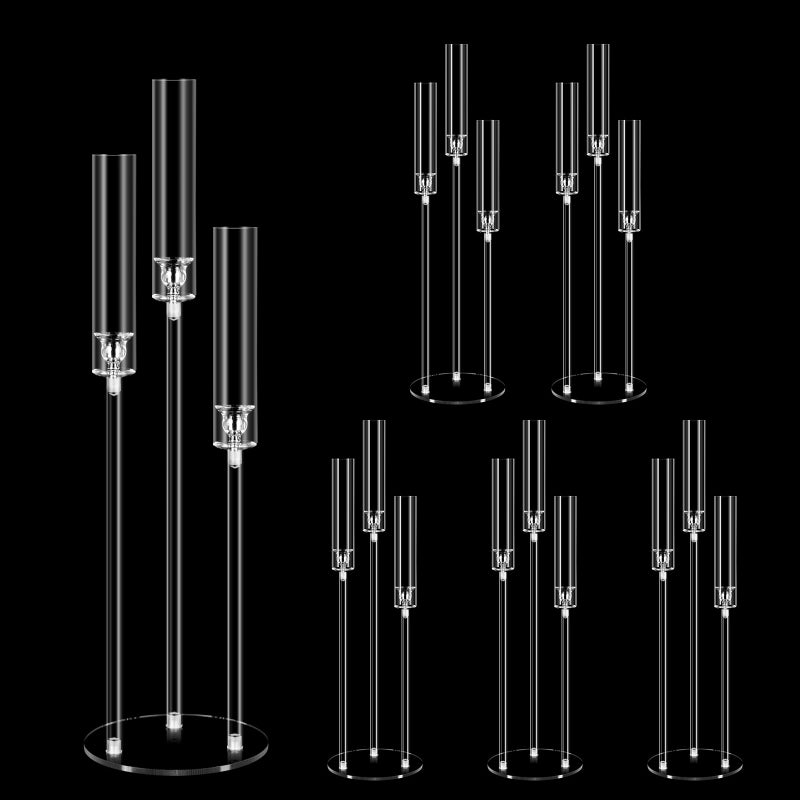 Cherocito 6 Set 3 Arms Acrylic Candelabra Centerpieces for Wedding Table Decorations307 Clear Candlesticks Holder with Acrylic Shade for Valentines Day Dinner Party Fireplace Decor Fit LED Candle - Image 2
