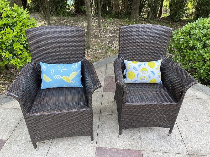 vmgreen Outdoor Patio Chaise Lounge Small Headrest Waterproof Pillows with Insert & Adjustable Elastic Stripe,Garden Furniture Sofa Office Chair Seat Yellow 2 Pack - Image 5