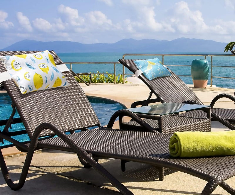 vmgreen Outdoor Patio Chaise Lounge Small Headrest Waterproof Pillows with Insert & Adjustable Elastic Stripe,Garden Furniture Sofa Office Chair Seat Yellow 2 Pack - Image 4