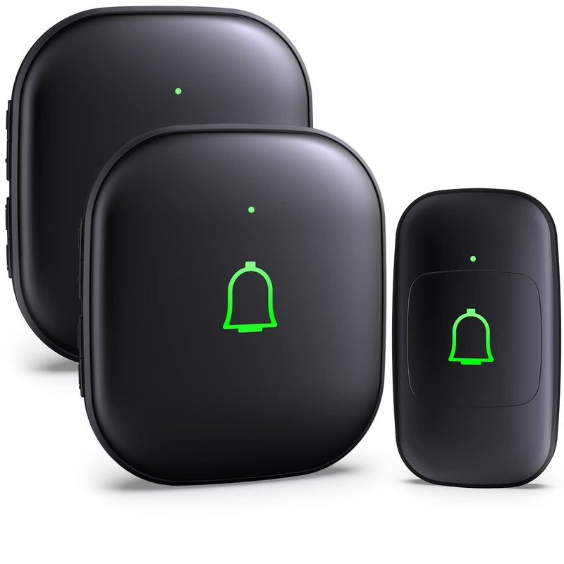 Doorkit Wireless Doorbell with 2 Receivers IP66 Waterproof 1000 Feet with 32 Chimes 115dB 7 volume levels Mute Mode LED Flash Doorbell Ringer Wireless for Kids Room Teachers Classroom Home Office