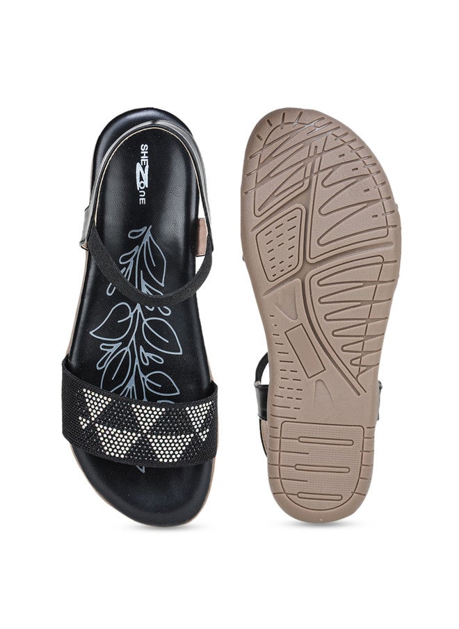 She Zone Black Open Toe Flats for Women - Image 5