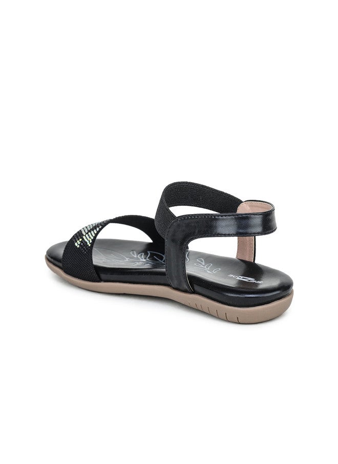 She Zone Black Open Toe Flats for Women - Image 3