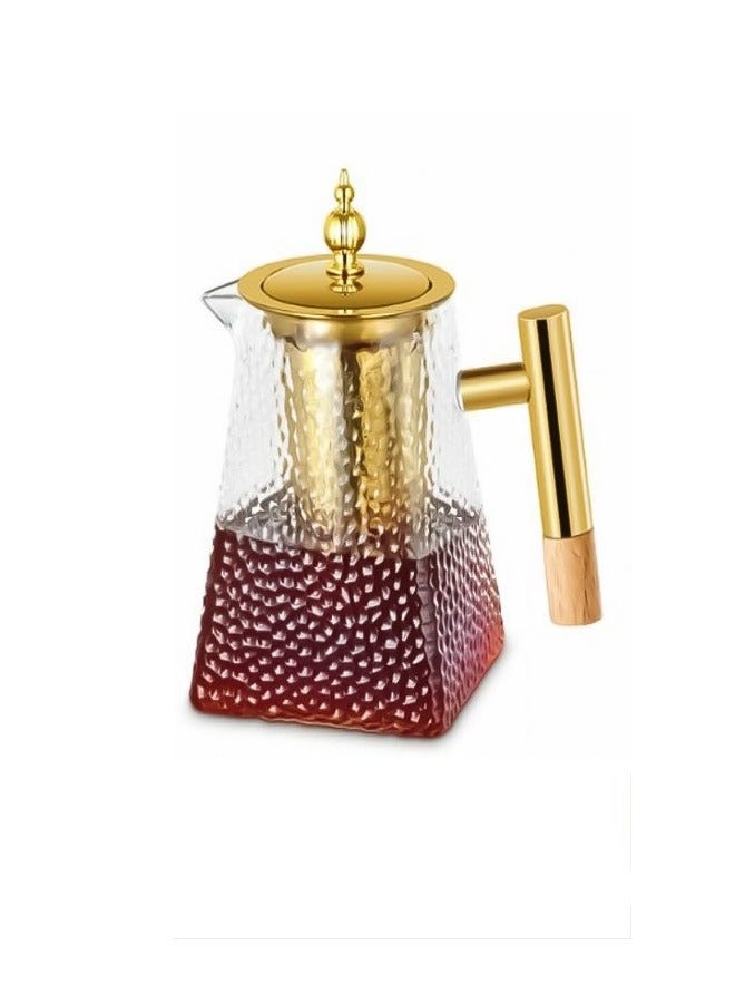DLC 750ml Glass Tea Pot with SUS 304 Filter Screen and a gold-colored top and base, DLC-36301 - Tea Glass is not included - Image 1