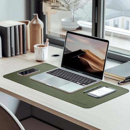 AROPANA Anti-Slip Extended Mouse Pad | PU Vegan Leather Desk Mat | Large Computer Desk Protector Pad with Suede Base for Keyboard, Laptop, Office & Home (60x35CM, Deep Green) - Image 3