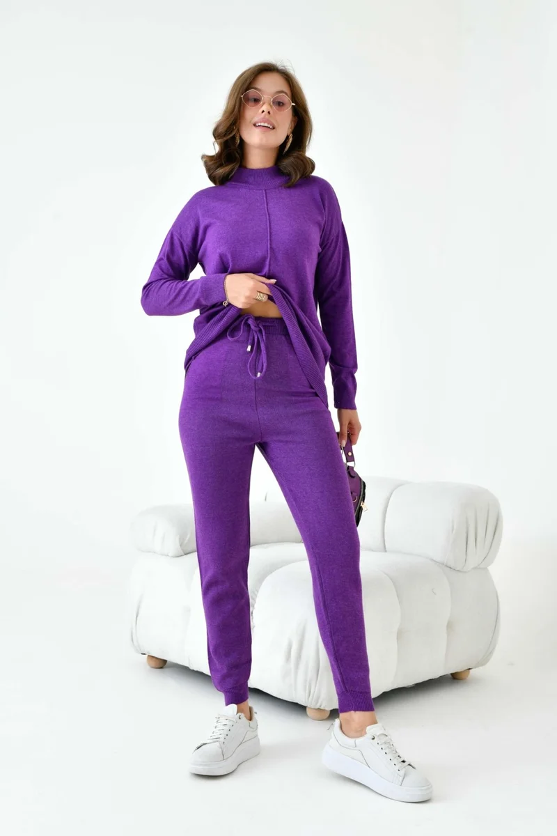 Garmi Ftz Women Women's Overlay Detailed Two Piece Suit Purple