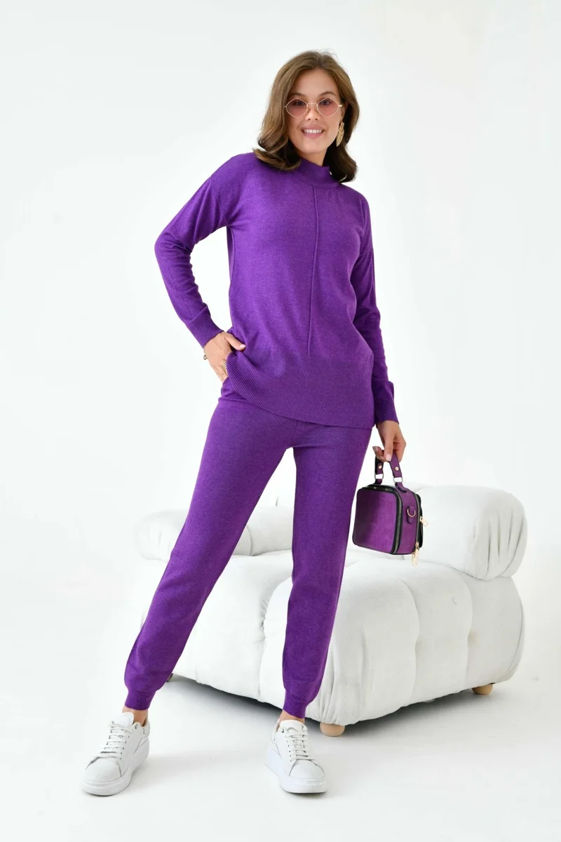 Garmi Ftz Women Women's Overlay Detailed Two Piece Suit Purple