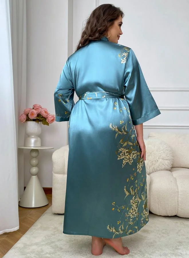 Take Two Women's Plus Size Floral Print Belted Robe