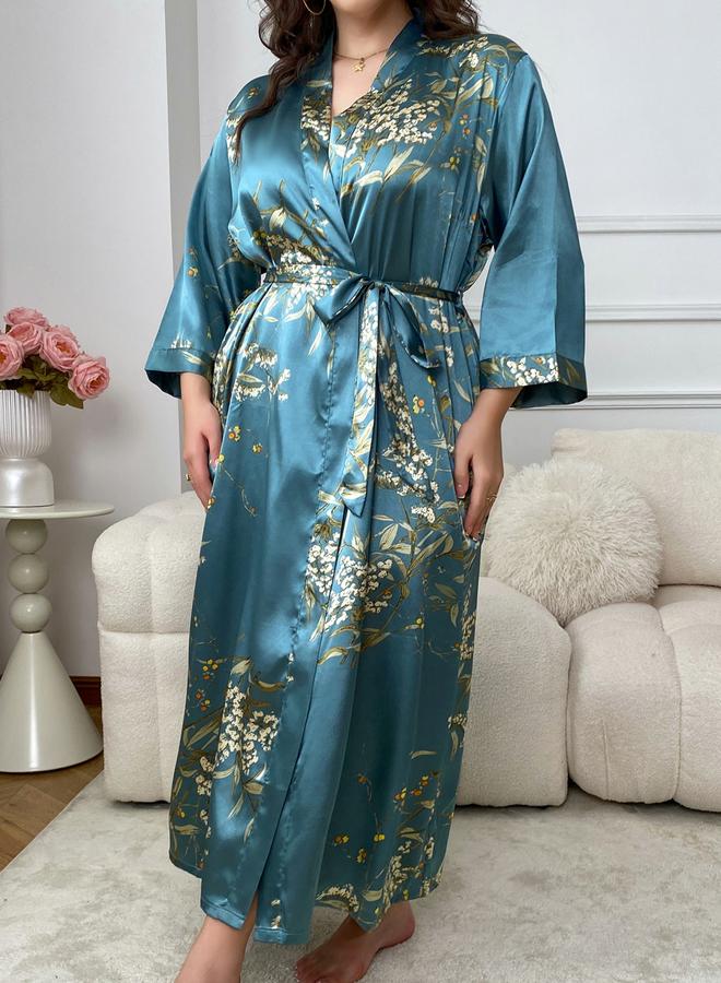 Take Two Plus Size Floral Print Belted Robe - Image 4