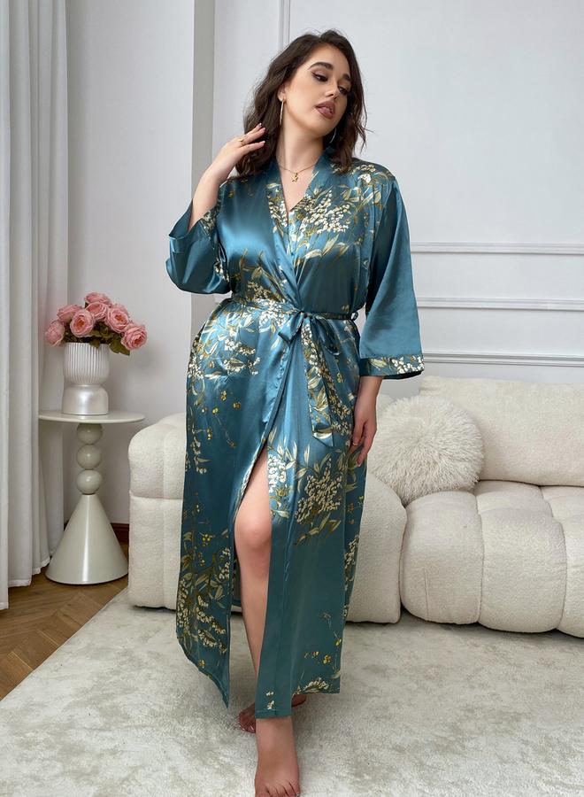 Take Two Plus Size Floral Print Belted Robe - Image 5