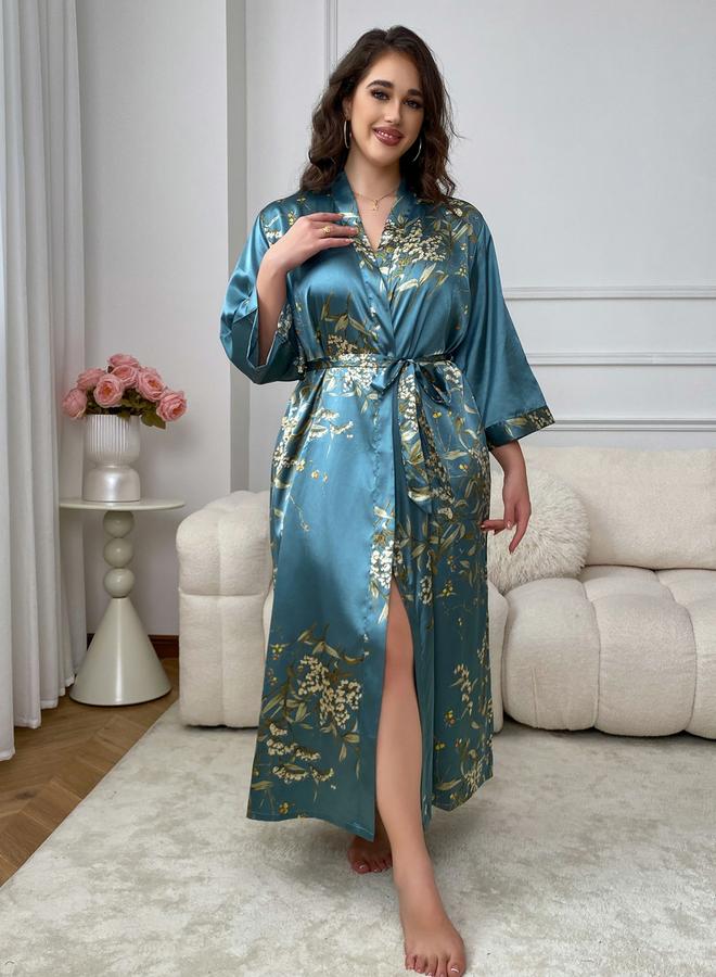 Take Two Plus Size Floral Print Belted Robe - Image 3