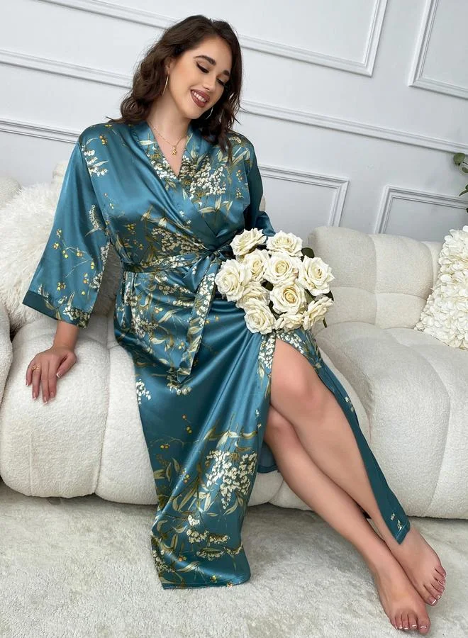 Take Two Women's Plus Size Floral Print Belted Robe