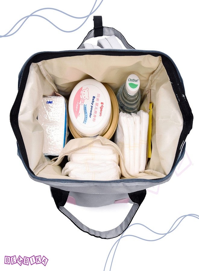 بيمبيكا حقائب حفاضات بيمبيكا للأم والأب، حقائب حفاضات للأم والطفل، حقيبة للأم متعددة الوظائف مقاومة للماء وذات سعة كبيرة (لون رمادي فاتح) - Image 3