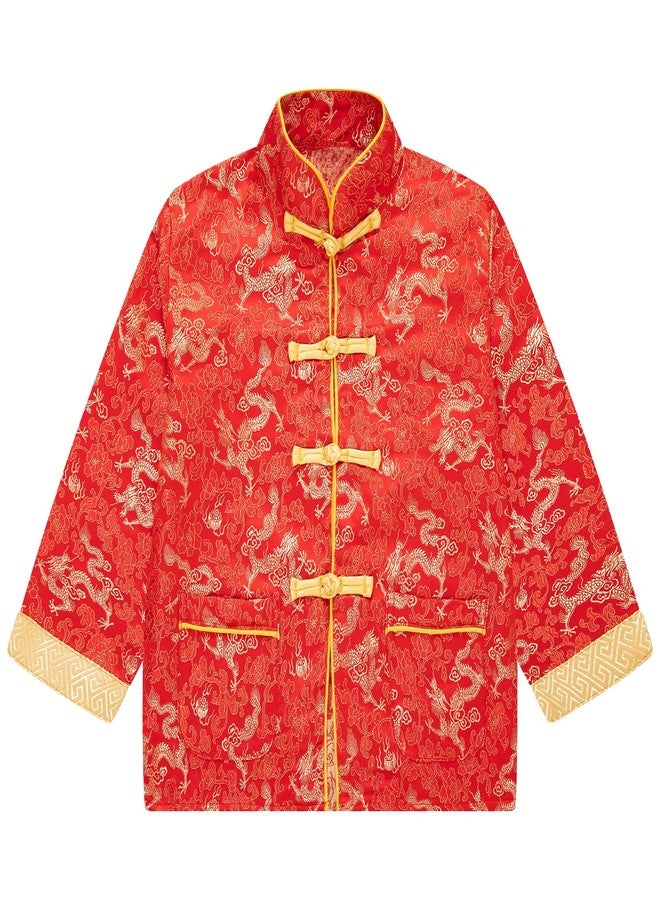 Okbebe Boy Tang Suit Dragon Long Sleeve Shirt Kids Chinese New Year Traditional Button Down Shirt (Red,7-8Y) - Image 1