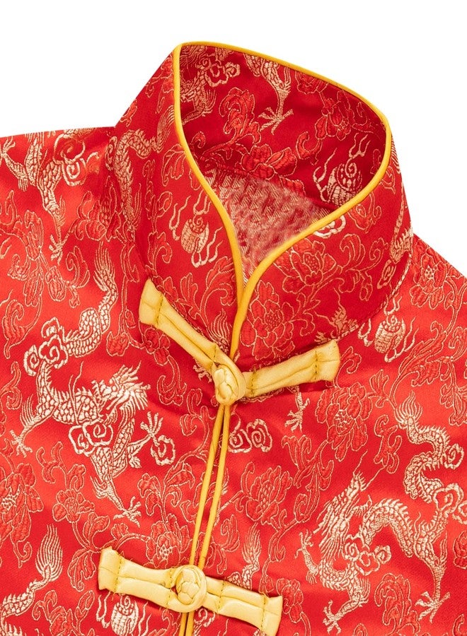 Okbebe Boy Tang Suit Dragon Long Sleeve Shirt Kids Chinese New Year Traditional Button Down Shirt (Red,7-8Y) - Image 4