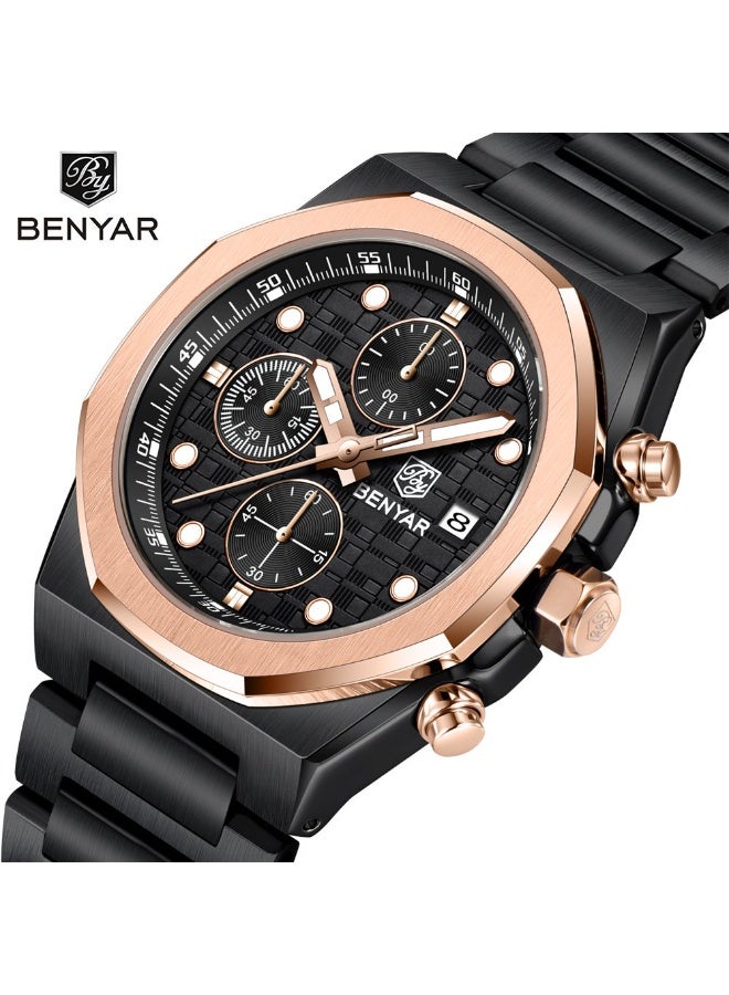 BENYAR Mens Watches Multifunction Chronograph Date Quartz Watch for Men Stainless Steel Band Wrist Watch Gift for Men Casual Business - Image 1