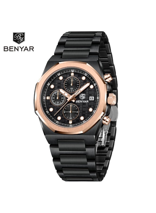 BENYAR Mens Watches Multifunction Chronograph Date Quartz Watch for Men Stainless Steel Band Wrist Watch Gift for Men Casual Business - Image 2