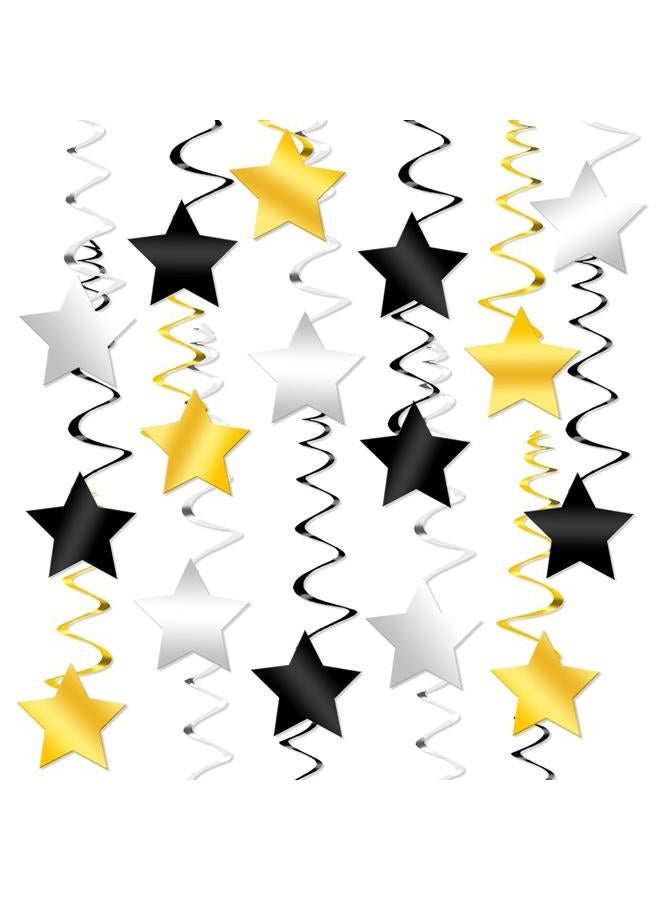 KATCHON Hanging Star Swirls Decorations Kit - Gold, Black and Silver | No DIY Requried | Great for Graduation Decorations Party Supplies, Events, New Year Black and Gold Party Decorations - Image 1