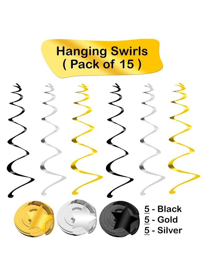 KATCHON Hanging Star Swirls Decorations Kit - Gold, Black and Silver | No DIY Requried | Great for Graduation Decorations Party Supplies, Events, New Year Black and Gold Party Decorations - Image 4
