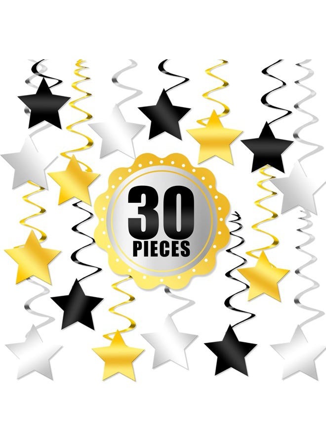 KATCHON Hanging Star Swirls Decorations Kit - Gold, Black and Silver | No DIY Requried | Great for Graduation Decorations Party Supplies, Events, New Year Black and Gold Party Decorations - Image 2