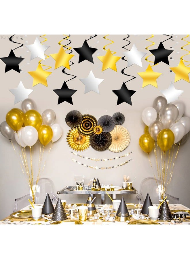 KATCHON Hanging Star Swirls Decorations Kit - Gold, Black and Silver | No DIY Requried | Great for Graduation Decorations Party Supplies, Events, New Year Black and Gold Party Decorations - Image 5