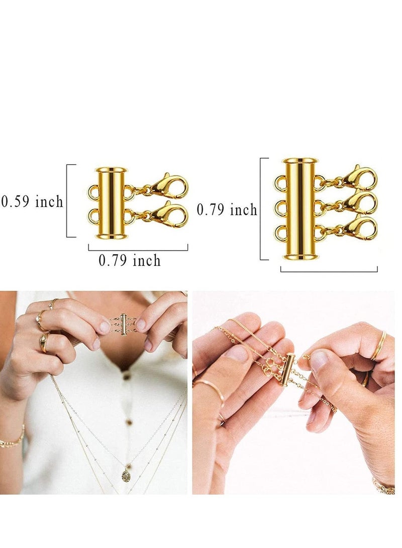 SYOSI Clasp Lock 4 Pieces 2 Sizes Slide Clasp Lock for Layered Necklace - Gold and Silver Plated Weak Magnetic Tube Lock Connectors for Layered Bracelet Jewelry Strands Crafts Necklace Spacer Clasp - Image 3