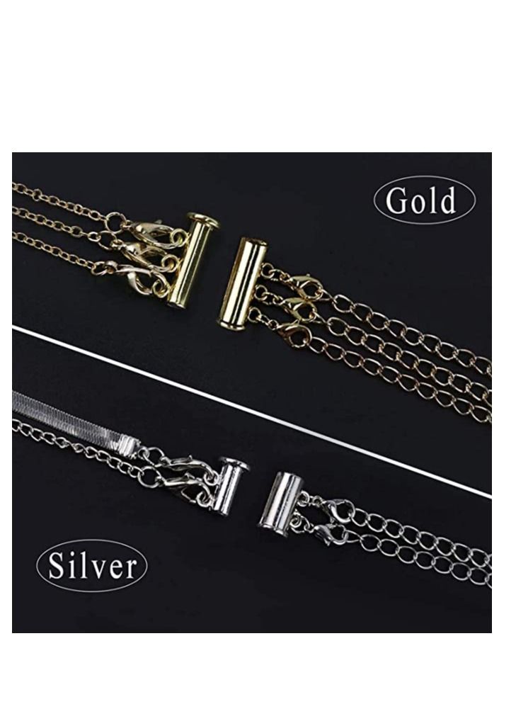 SYOSI Clasp Lock 4 Pieces 2 Sizes Slide Clasp Lock for Layered Necklace - Gold and Silver Plated Weak Magnetic Tube Lock Connectors for Layered Bracelet Jewelry Strands Crafts Necklace Spacer Clasp - Image 5