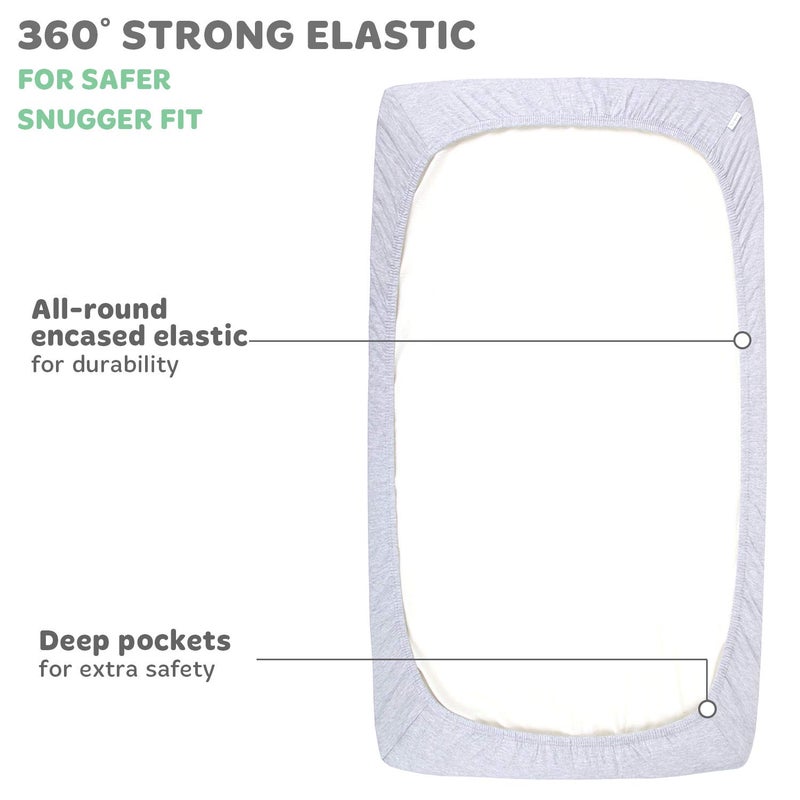 Cuddly Cubs Cradle Sheets Fitted 18 x 36 - Compatible with Arms Reach Co Sleeper Clear Vue, Cambria, Mini Ezee Bassinets - Fits Without Bunching Mattress - Snuggly Soft Jersey Cotton - Heather Grey - 2 Pack - Image 3